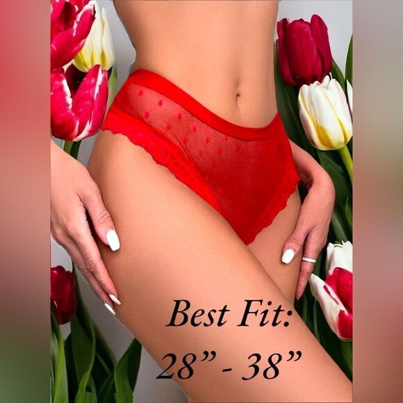 Red - Black - White l Bow Panties l Sheer Lace l Polka-dotted l Unlined l M - Picture 2 of 9